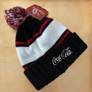 NWT American Needle Coca-Cola Multicolored Beanie Hat Script Pom Cuff Knitted